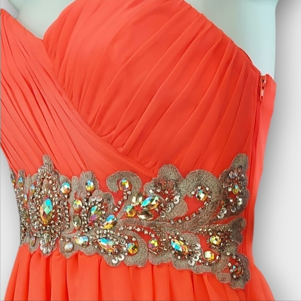 NWT My Michelle Vibrant Coral Strapless Embellished Full Layered Dress ~size 5 - Picture 5 of 9